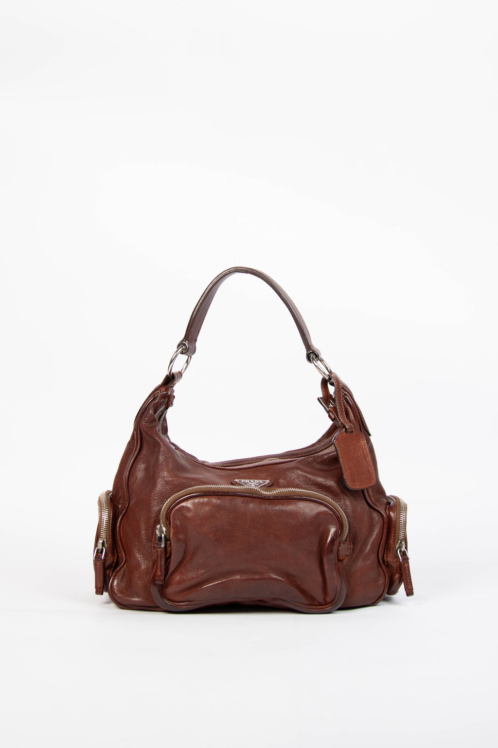 Vintage Prada Brown Leather Multi-Pocket Shoulder Bag