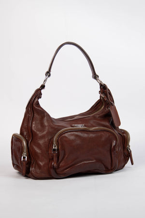 Vintage Prada Brown Leather Multi-Pocket Shoulder Bag