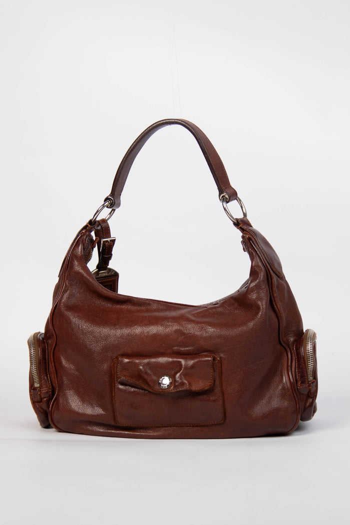 Vintage Prada Brown Leather Multi-Pocket Shoulder Bag