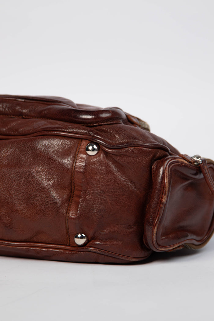 Vintage Prada Brown Leather Multi-Pocket Shoulder Bag