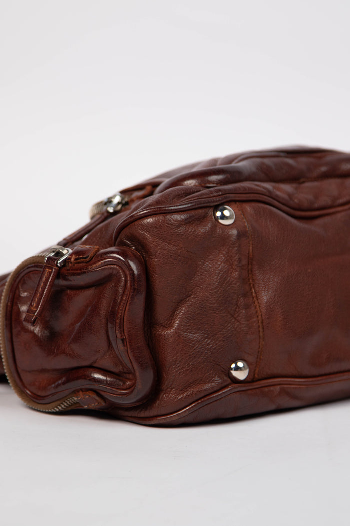 Vintage Prada Brown Leather Multi-Pocket Shoulder Bag