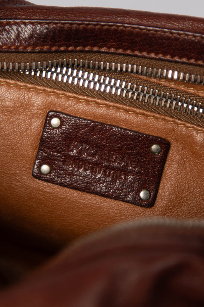 Vintage Prada Brown Leather Multi-Pocket Shoulder Bag