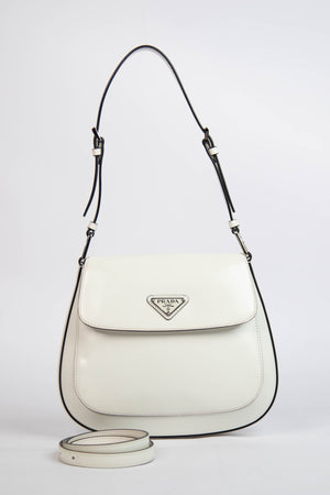 Prada White Leather Medium Cleo Shoulder Bag