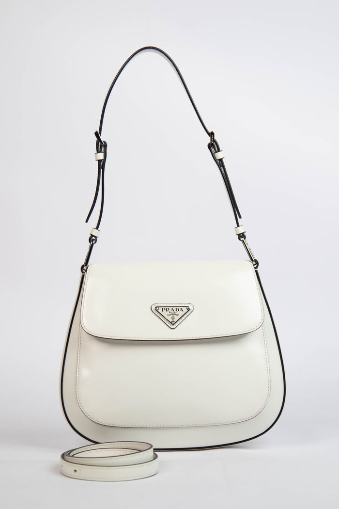 Prada White Leather Medium Cleo Shoulder Bag