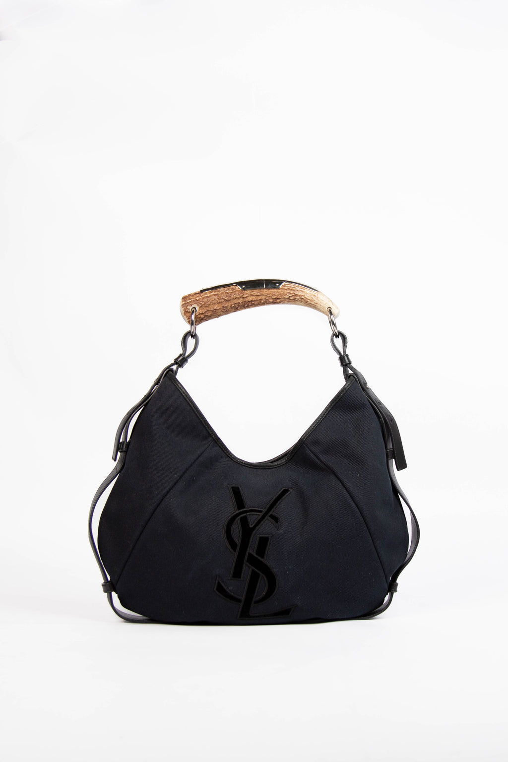 Vintage Yves Saint Laurent Black Canvas Mombasa Shoulder Bag