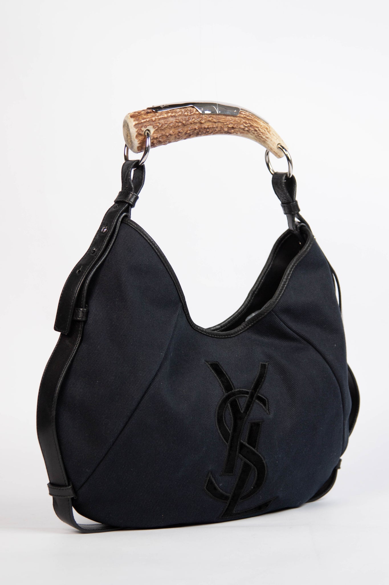 Vintage Yves Saint Laurent Black Canvas Mombasa Shoulder Bag