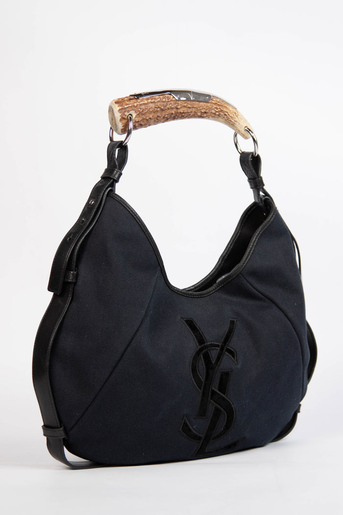 Vintage Yves Saint Laurent Black Canvas Mombasa Shoulder Bag