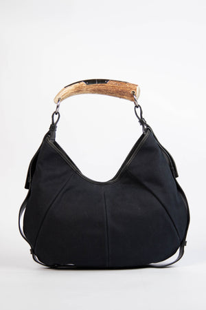 Vintage Yves Saint Laurent Black Canvas Mombasa Shoulder Bag