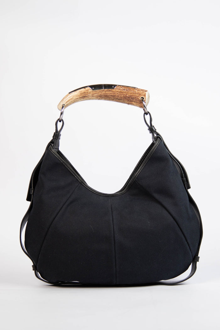 Vintage Yves Saint Laurent Black Canvas Mombasa Shoulder Bag