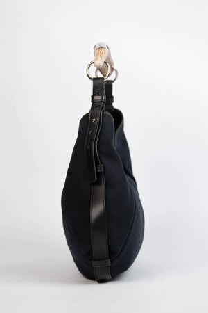 Vintage Yves Saint Laurent Black Canvas Mombasa Shoulder Bag