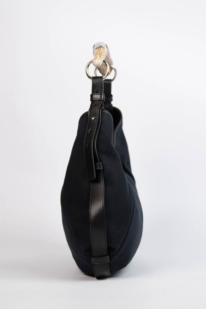Vintage Yves Saint Laurent Black Canvas Mombasa Shoulder Bag