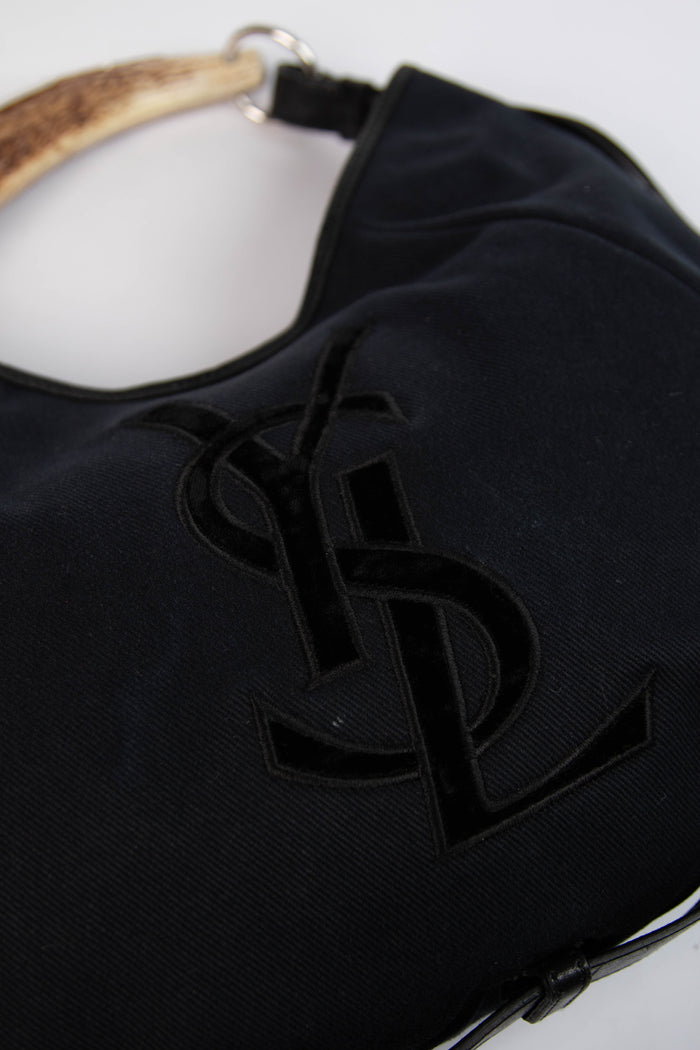 Vintage Yves Saint Laurent Black Canvas Mombasa Shoulder Bag