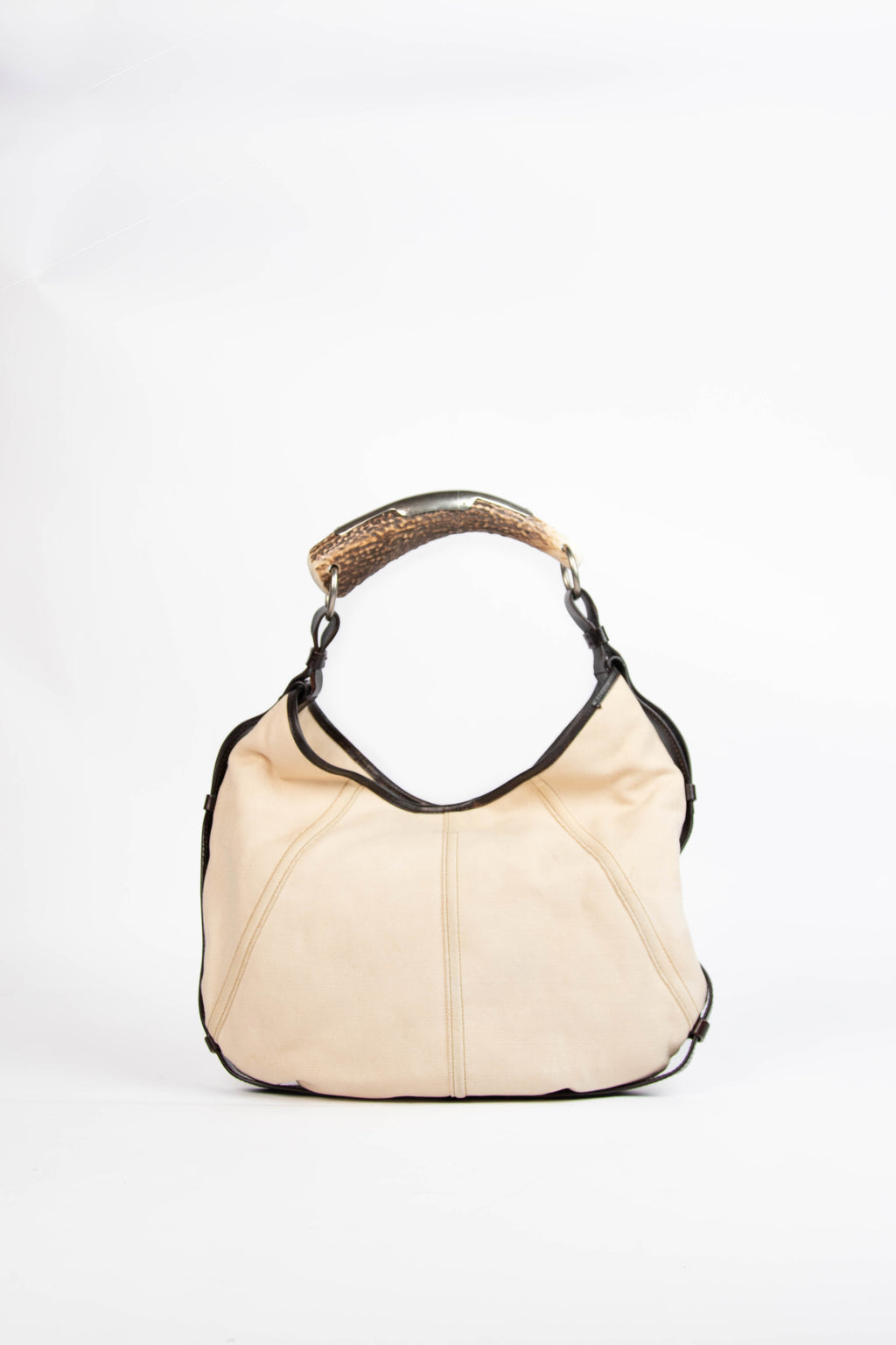 Vintage Yves Saint Laurent Cream Contrast Trim Mombasa Shoulder Bag