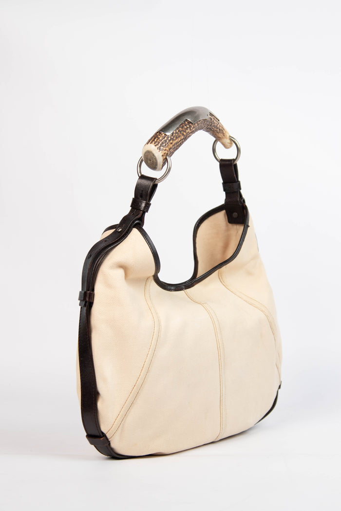 Vintage Yves Saint Laurent Cream Contrast Trim Mombasa Shoulder Bag