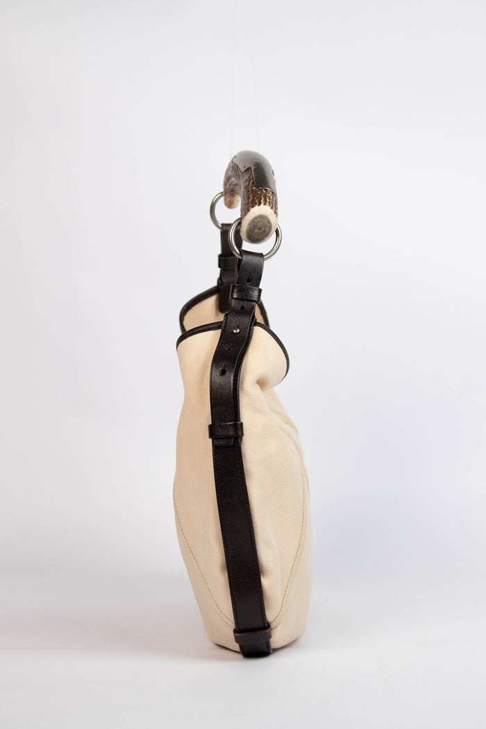 Vintage Yves Saint Laurent Cream Contrast Trim Mombasa Shoulder Bag