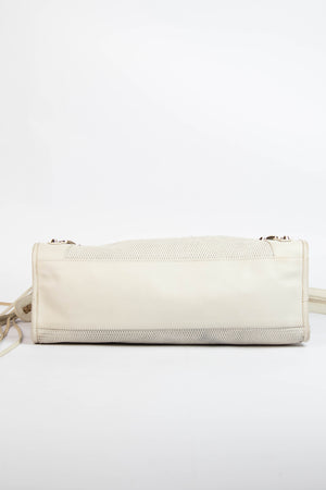 2010s Balenciaga White Perforated Leather City Bag