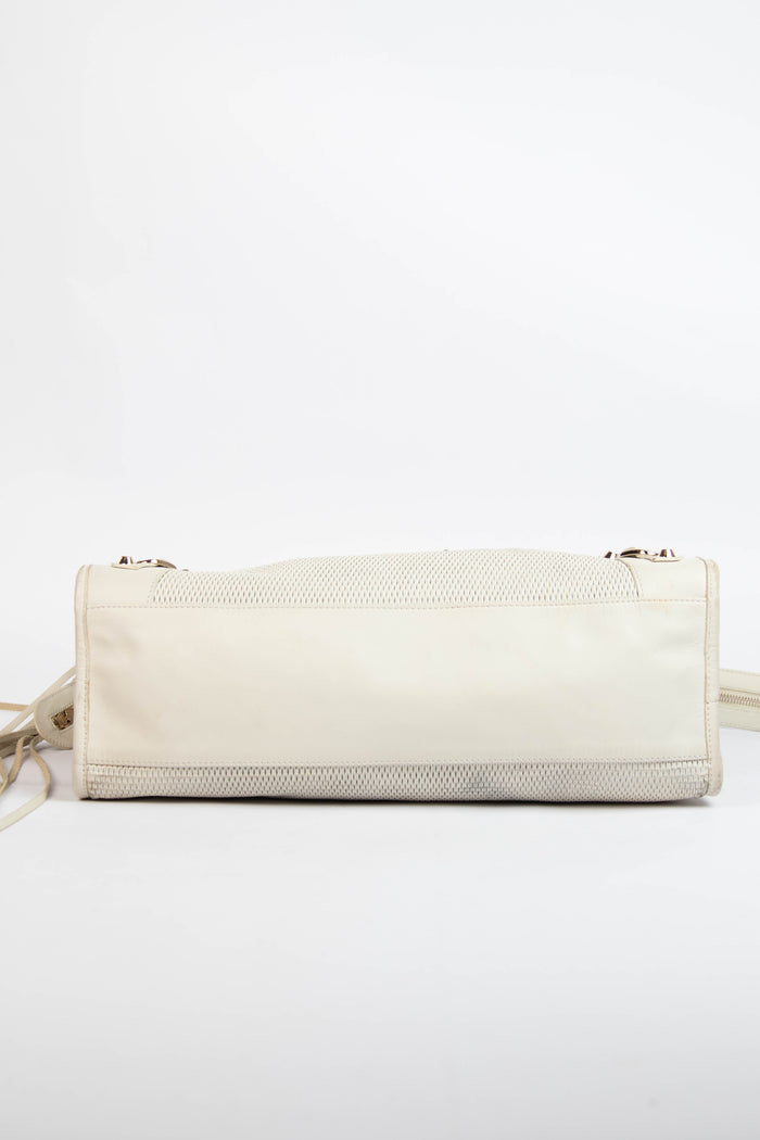 2010s Balenciaga White Perforated Leather City Bag