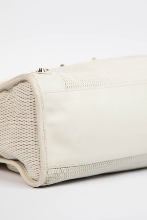 2010s Balenciaga White Perforated Leather City Bag