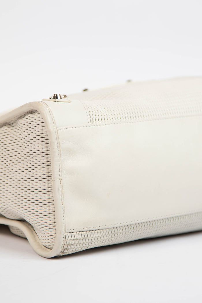 2010s Balenciaga White Perforated Leather City Bag