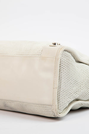2010s Balenciaga White Perforated Leather City Bag