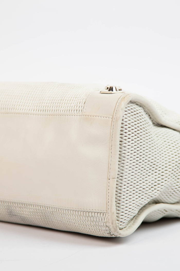 2010s Balenciaga White Perforated Leather City Bag