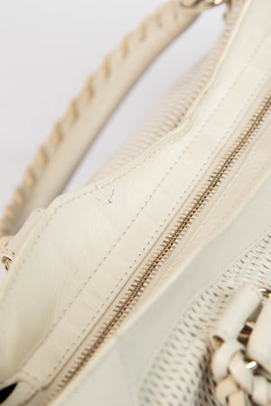 2010s Balenciaga White Perforated Leather City Bag