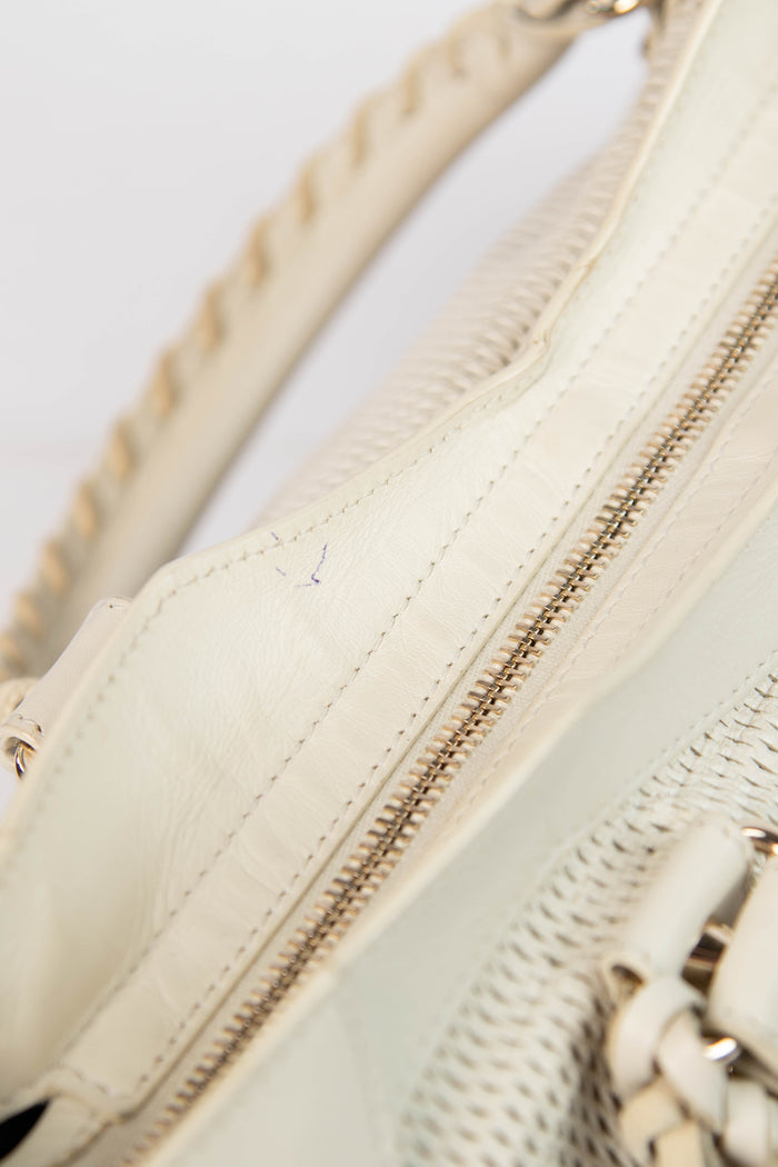 2010s Balenciaga White Perforated Leather City Bag