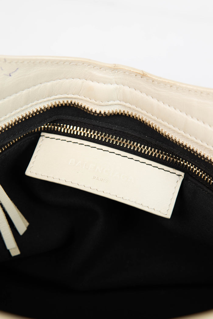 2010s Balenciaga White Perforated Leather City Bag