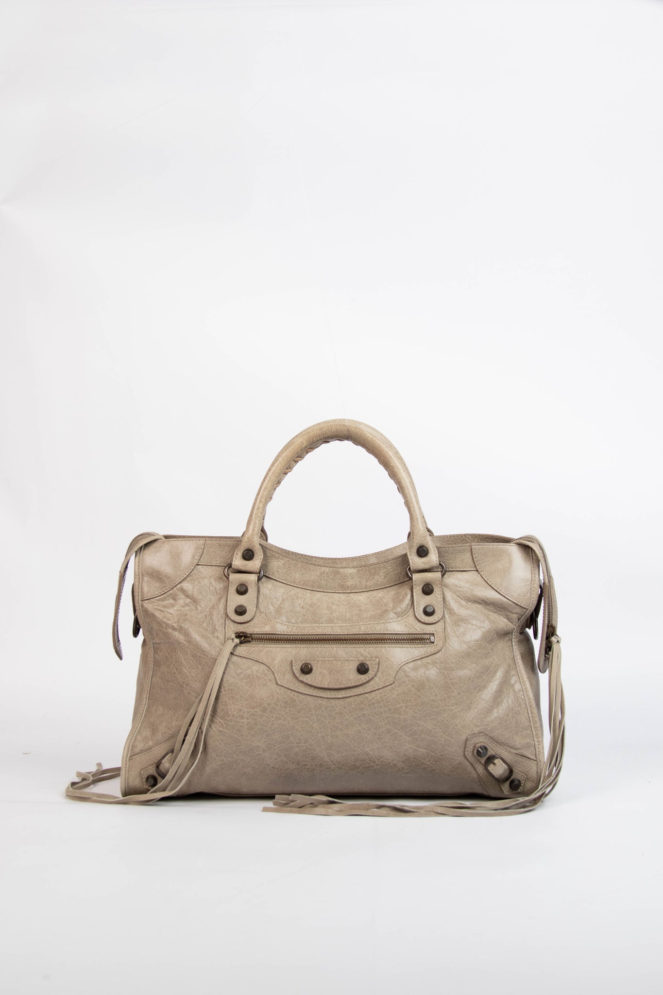 2010s Balenciaga Taupe Leather City Bag
