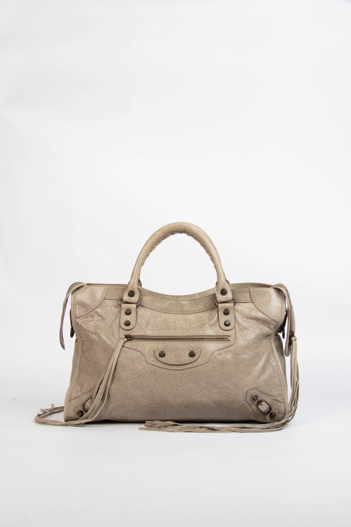 2010s Balenciaga Taupe Leather City Bag