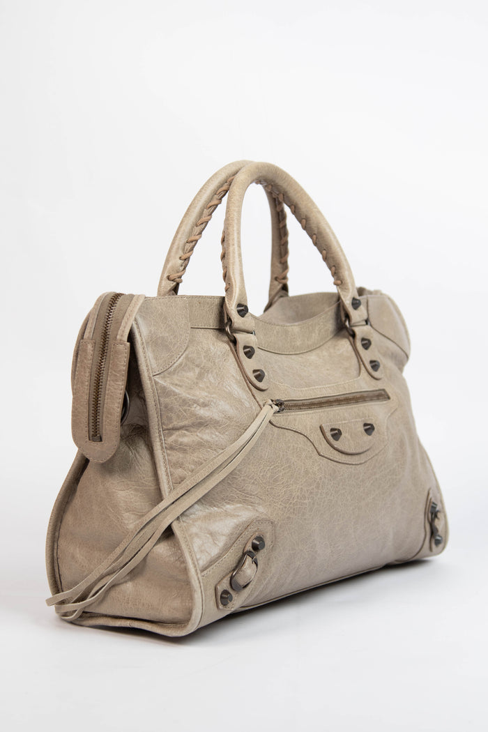 2010s Balenciaga Taupe Leather City Bag