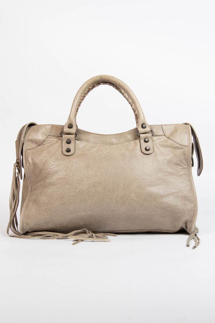 2010s Balenciaga Taupe Leather City Bag