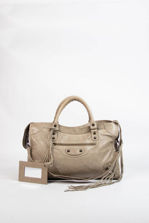 2010s Balenciaga Taupe Leather City Bag