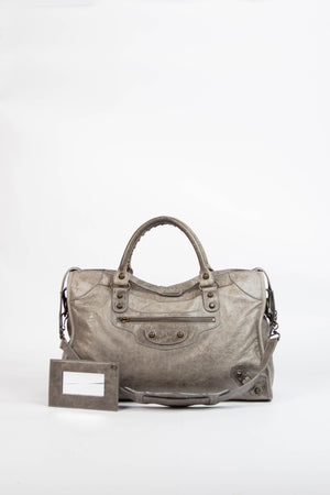 2000s Balenciaga Stone Grey Leather City Bag