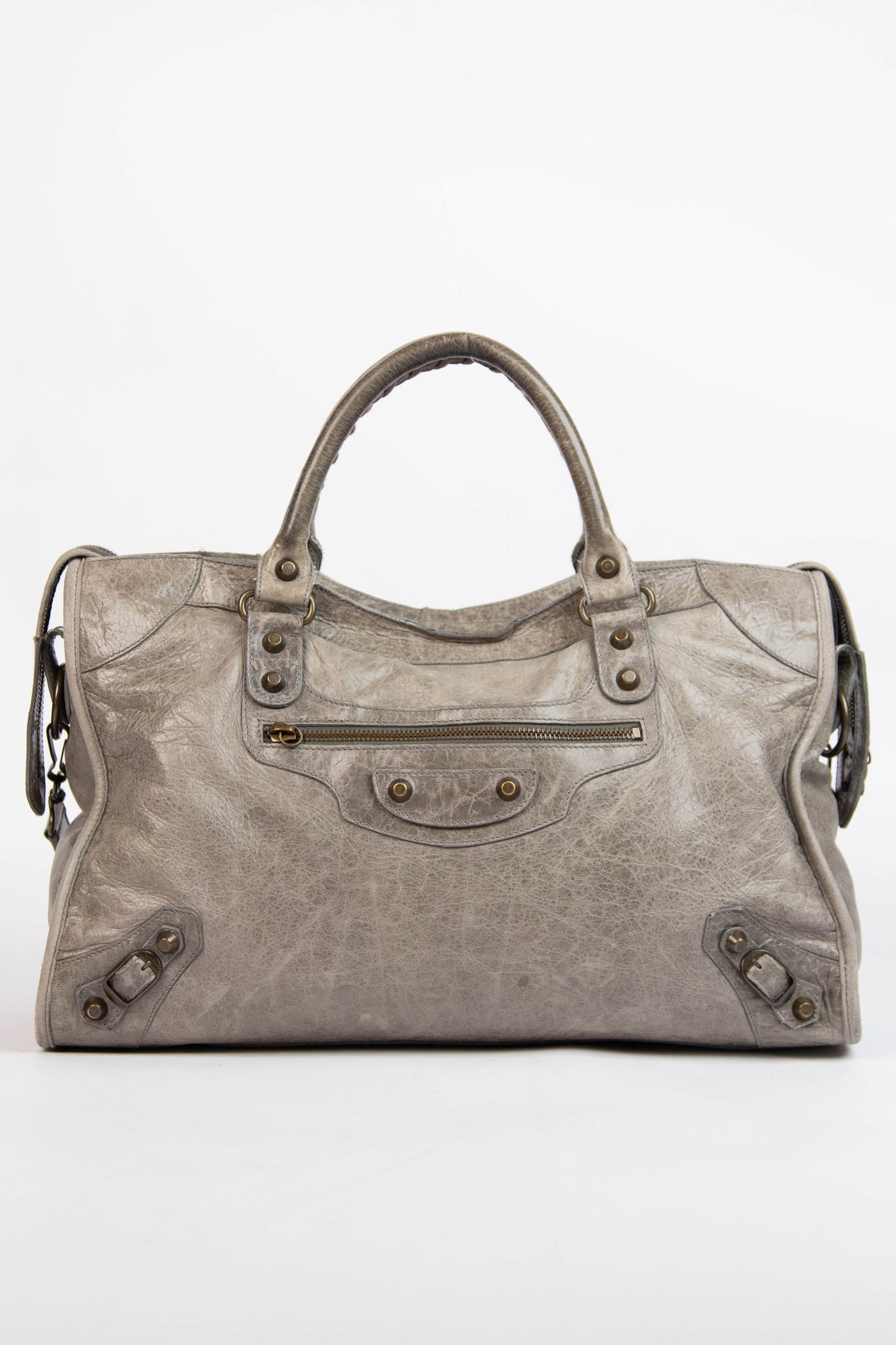 2000s Balenciaga Stone Grey Leather City Bag