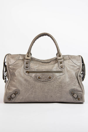 2000s Balenciaga Stone Grey Leather City Bag