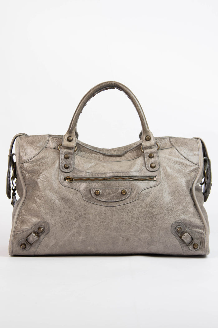 2000s Balenciaga Stone Grey Leather City Bag
