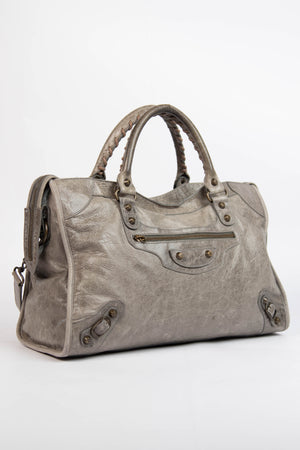 2000s Balenciaga Stone Grey Leather City Bag