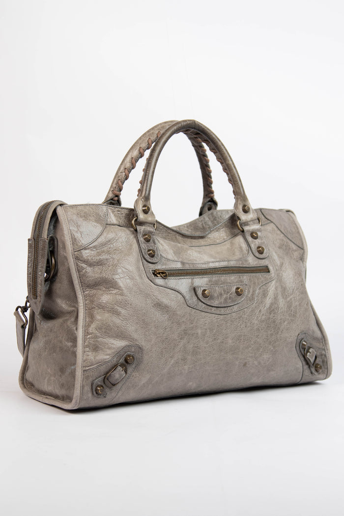 2000s Balenciaga Stone Grey Leather City Bag