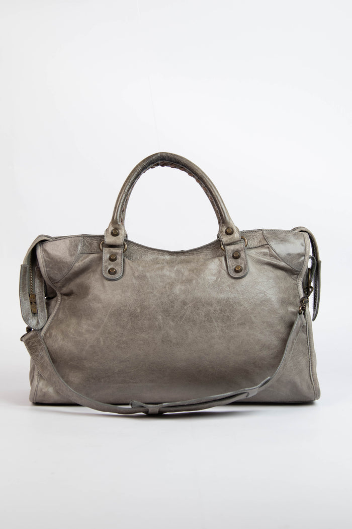 2000s Balenciaga Stone Grey Leather City Bag