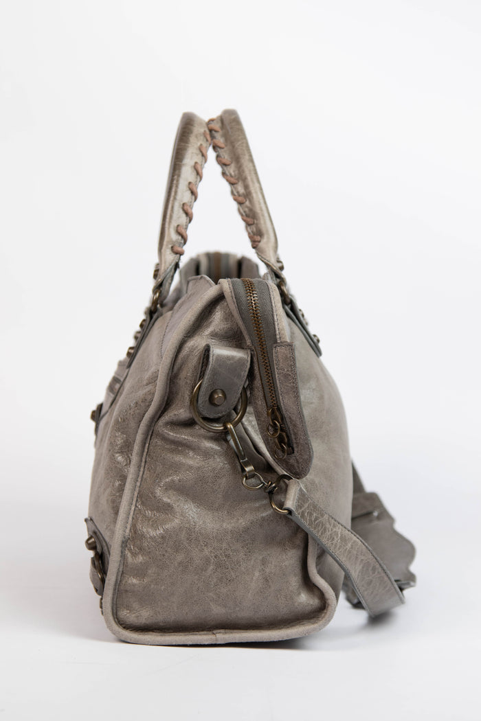 2000s Balenciaga Stone Grey Leather City Bag