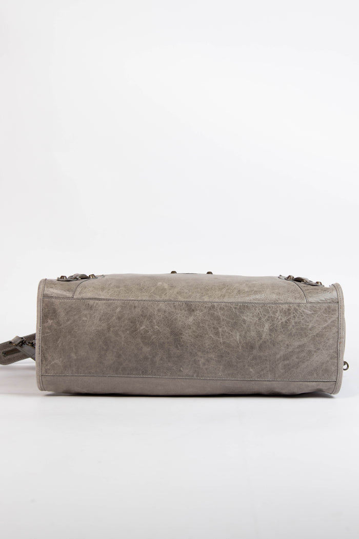 2000s Balenciaga Stone Grey Leather City Bag