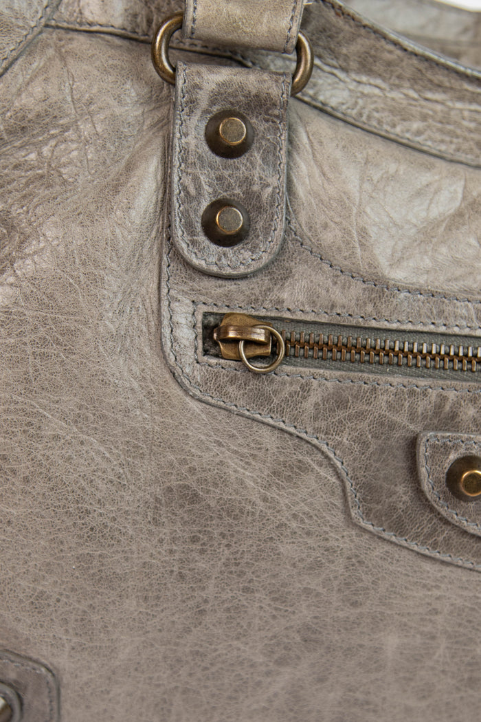 2000s Balenciaga Stone Grey Leather City Bag