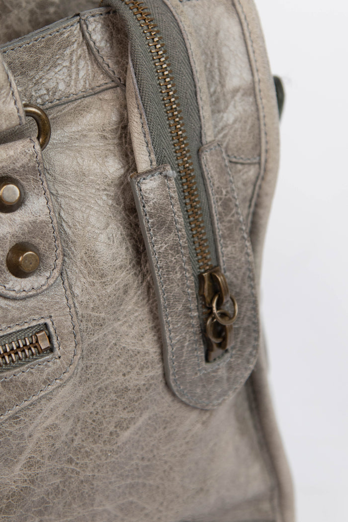 2000s Balenciaga Stone Grey Leather City Bag
