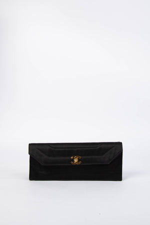 Vintage Chanel Black Satin Clutch Bag
