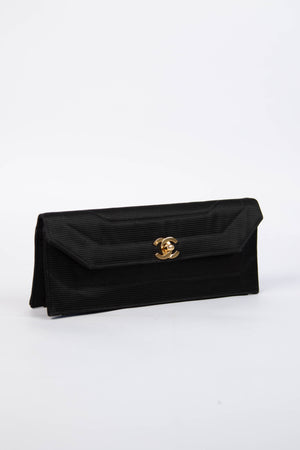 Vintage Chanel Black Satin Clutch Bag