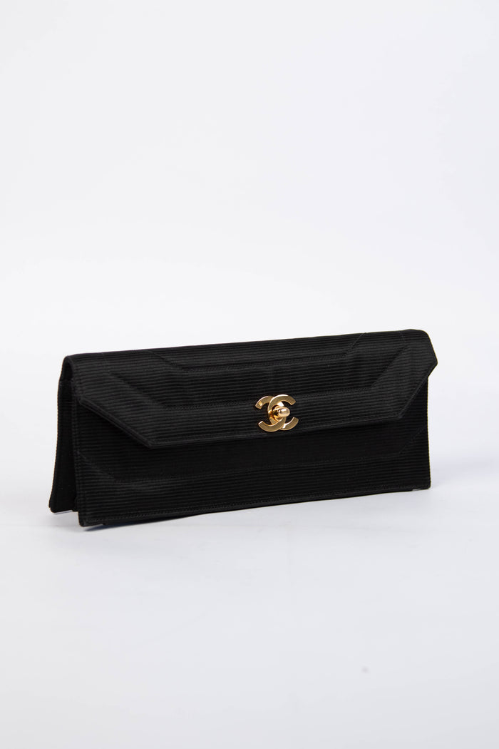 Vintage Chanel Black Satin Clutch Bag