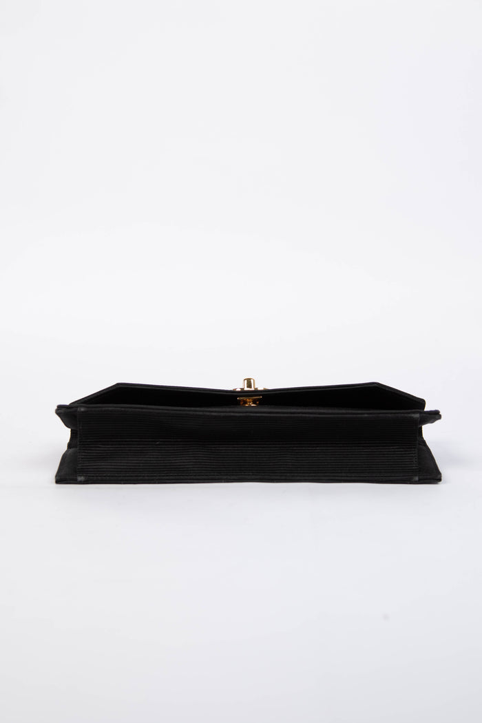 Vintage Chanel Black Satin Clutch Bag
