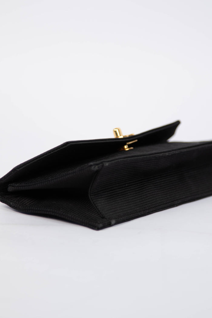 Vintage Chanel Black Satin Clutch Bag