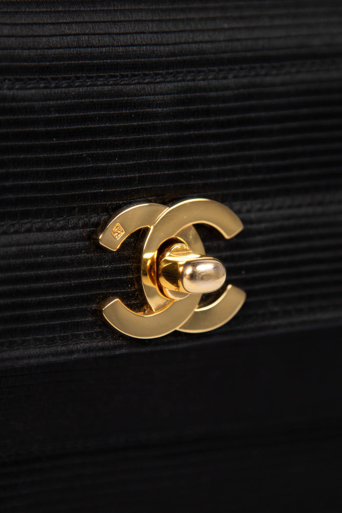 Vintage Chanel Black Satin Clutch Bag